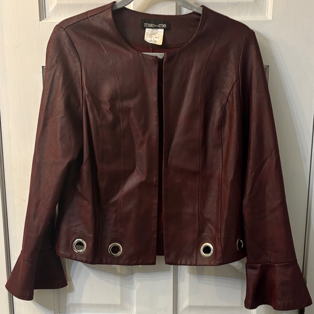 Elegant Burgundy Leather Jacket with Grommet Accents